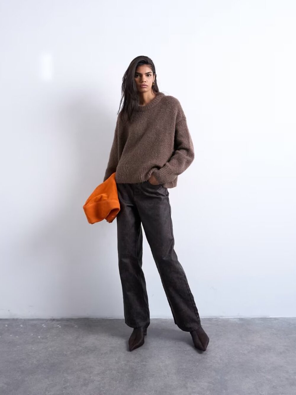 Topshop Column Brown Crackle Mid Rise Jeans